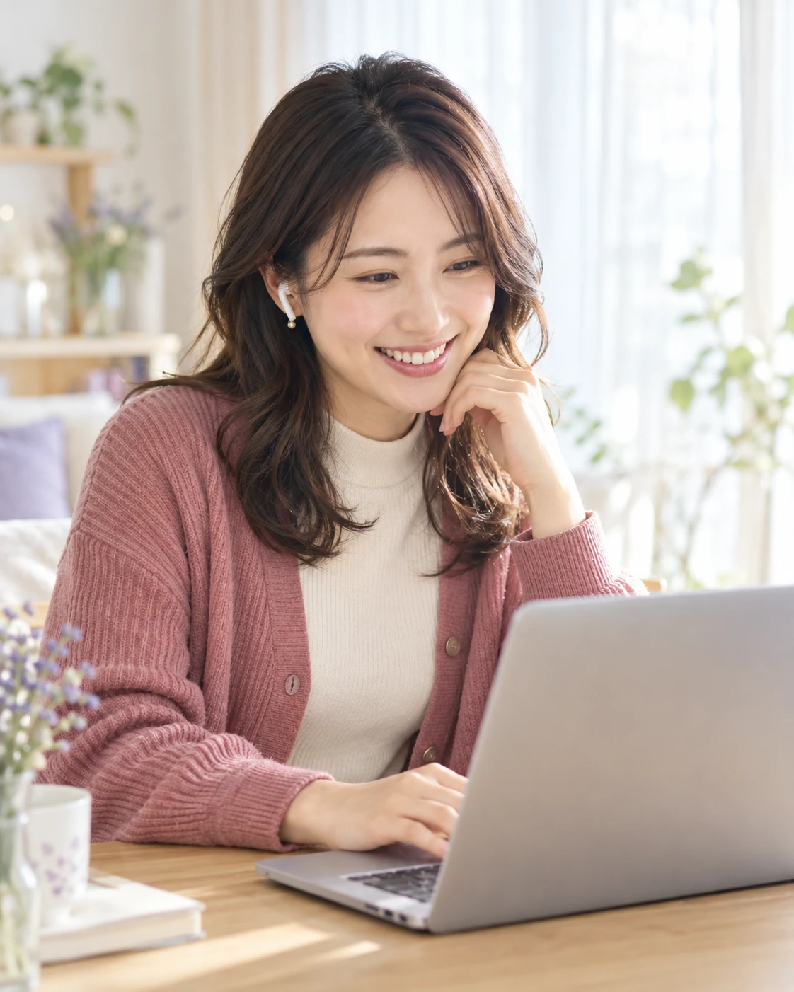 パソコンで会話をする女性のイメージ